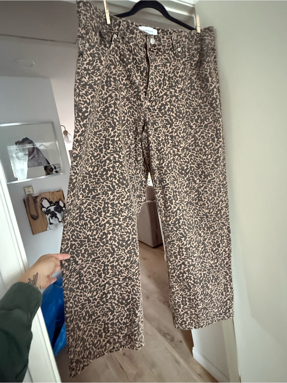 Fabletics Taupe Leopard-Print Wide-Leg Jeans